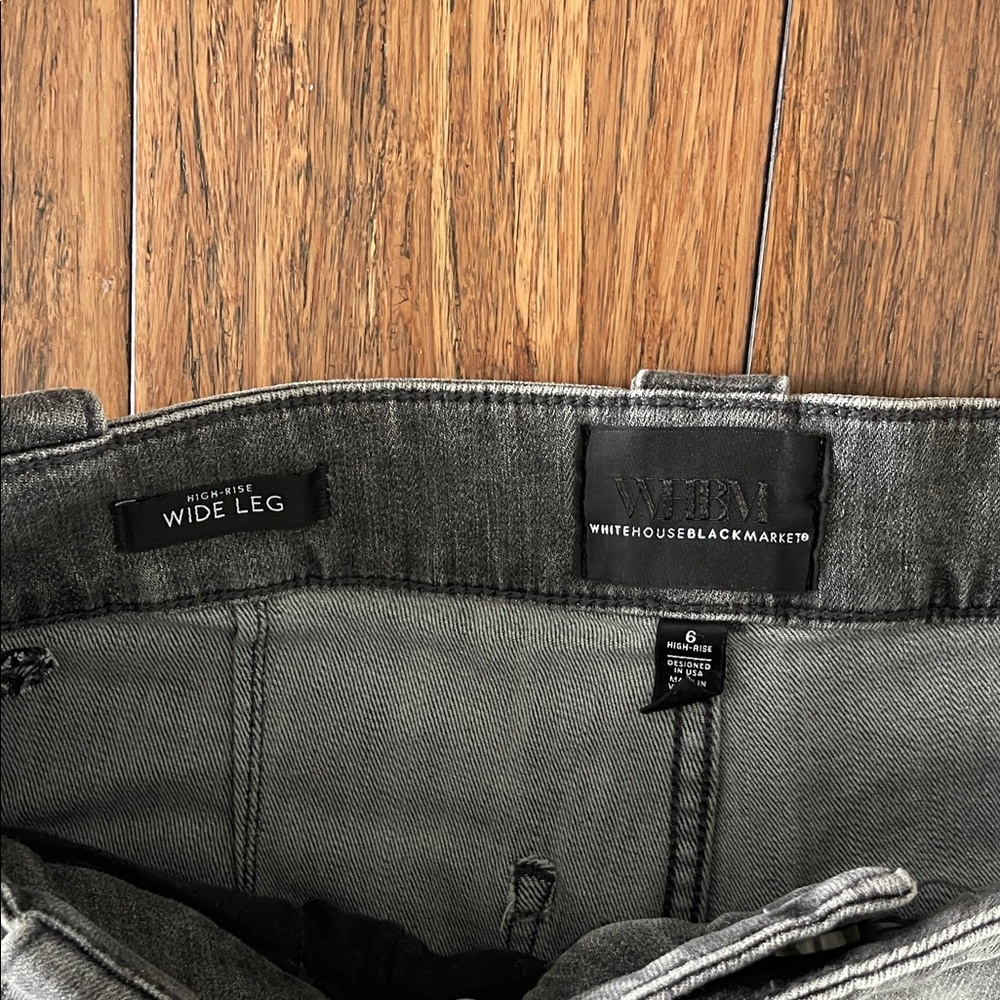 White House Black Market Gray Wide-Leg Flare Jeans with Button Detail - Picture 3 of 7